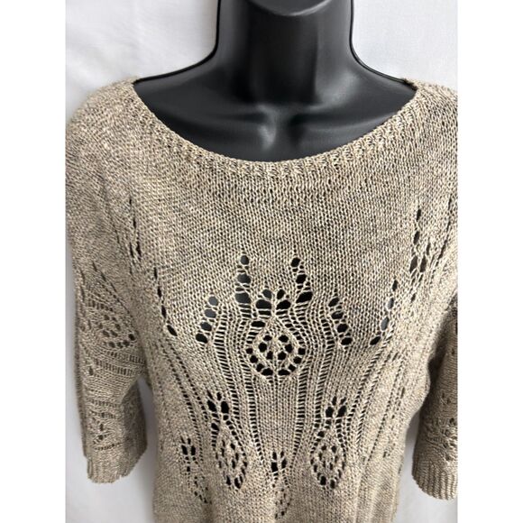 Max Studio Brown Summer Sweater Linen Blend Lagenlook Size XS Classic Knit Basic - Picture 2 of 8